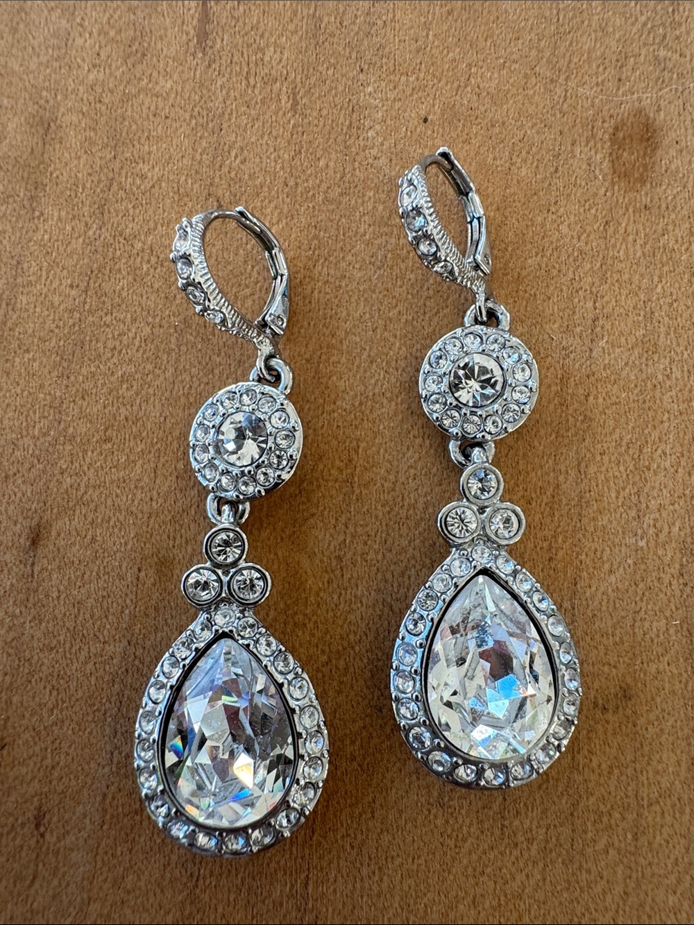 Givenchy Silver Crystal Teardrop Dangle Earrings